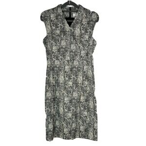 MM LaFleur Sheath Dress Womens 2 Black White Textured Print Excellent‎ V-Neck